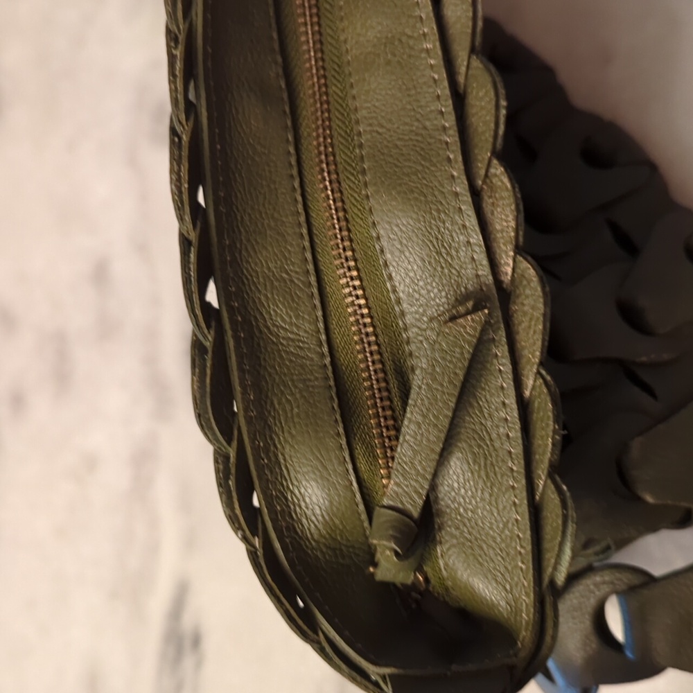 Anthropologie Looped Leather Crossbody Bag In Olive Green - Picture 8 of 14